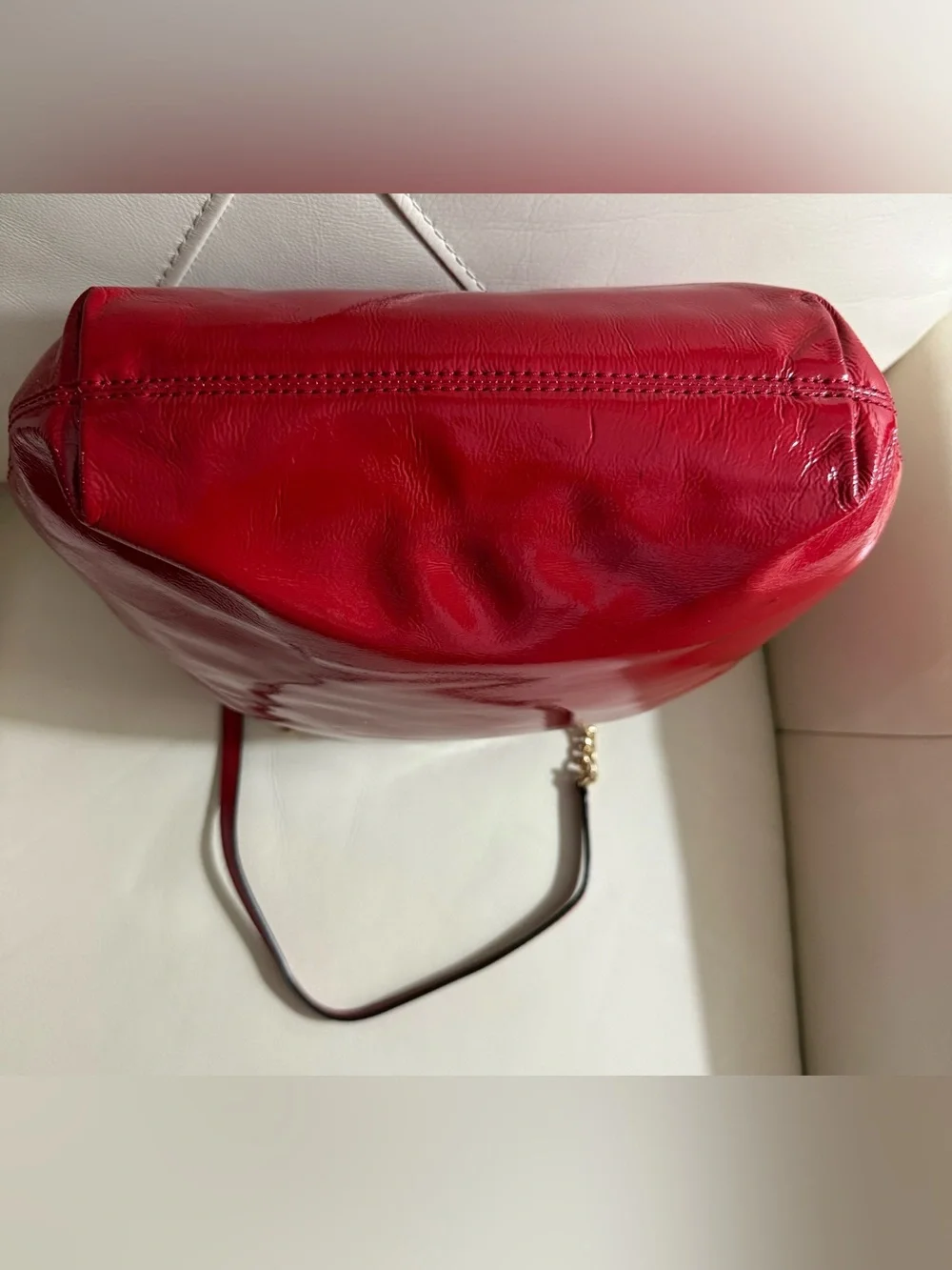 Michael Kors Shiny Red Patent Leather Tote with Gold Chain Handles